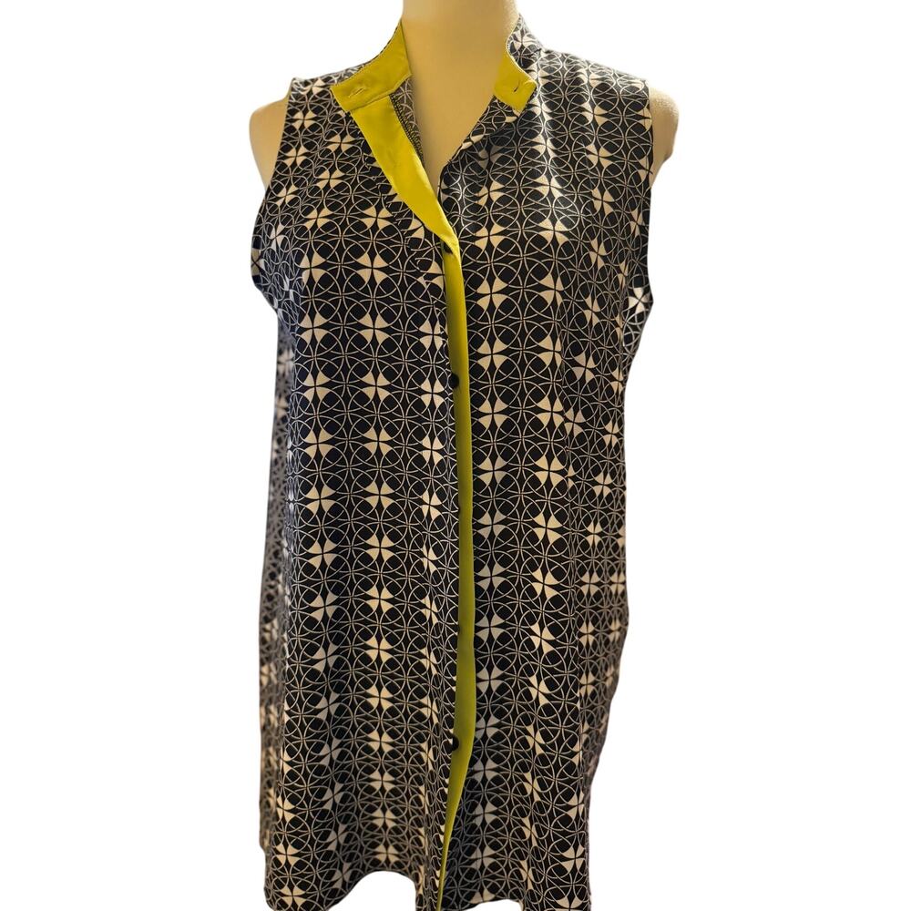 Miss Miss Made In Italy Sleeveless Black White Geometric Print Blouse, Size Med